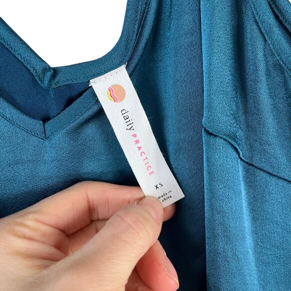 Daily Practice Anthropologie Slip Dress Satin Midi Boho Coastal Beach Teal XS - Picture 5 of 11